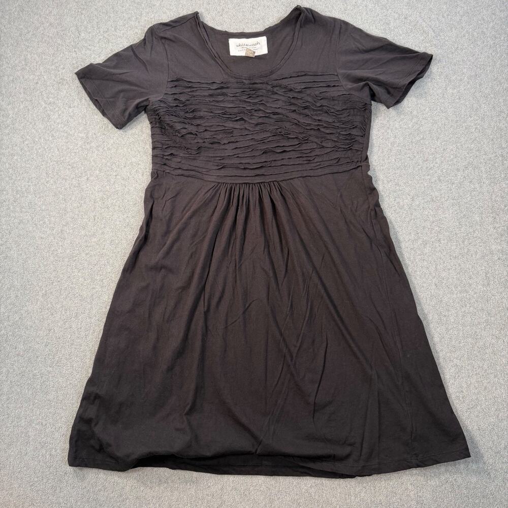 WHITEWASH Brand Short Sleeve T-Shirt Dress Women's Large Black Pleated Cotton